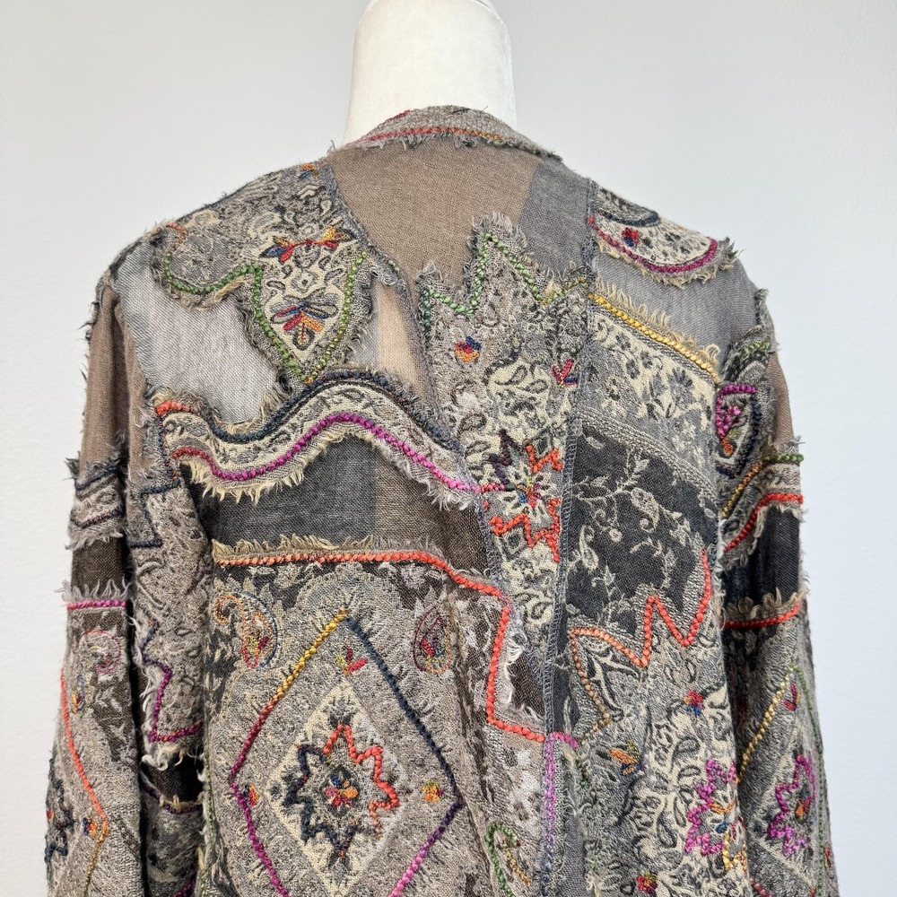 Baba Jacket Women's‎ One Size Multicolor 100% Wool Kimono Paisley Boho Patchwork - Picture 8 of 16